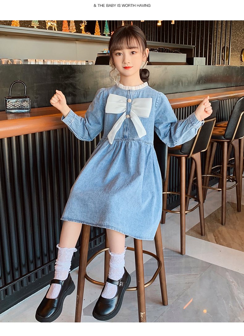 女童牛仔裙春季新款洋气儿童韩版连衣裙春秋洋气宝宝长袖裙子hsmmc