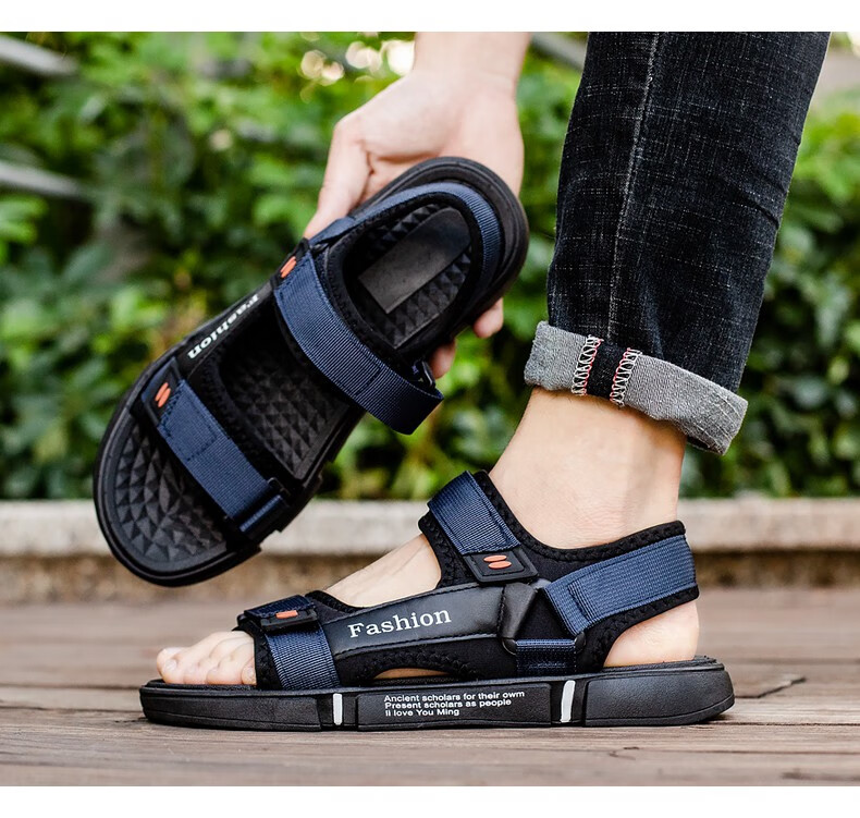 新款夏季青少年凉鞋男士沙滩凉拖鞋外穿学生两用休闲ins潮鞋黑色43