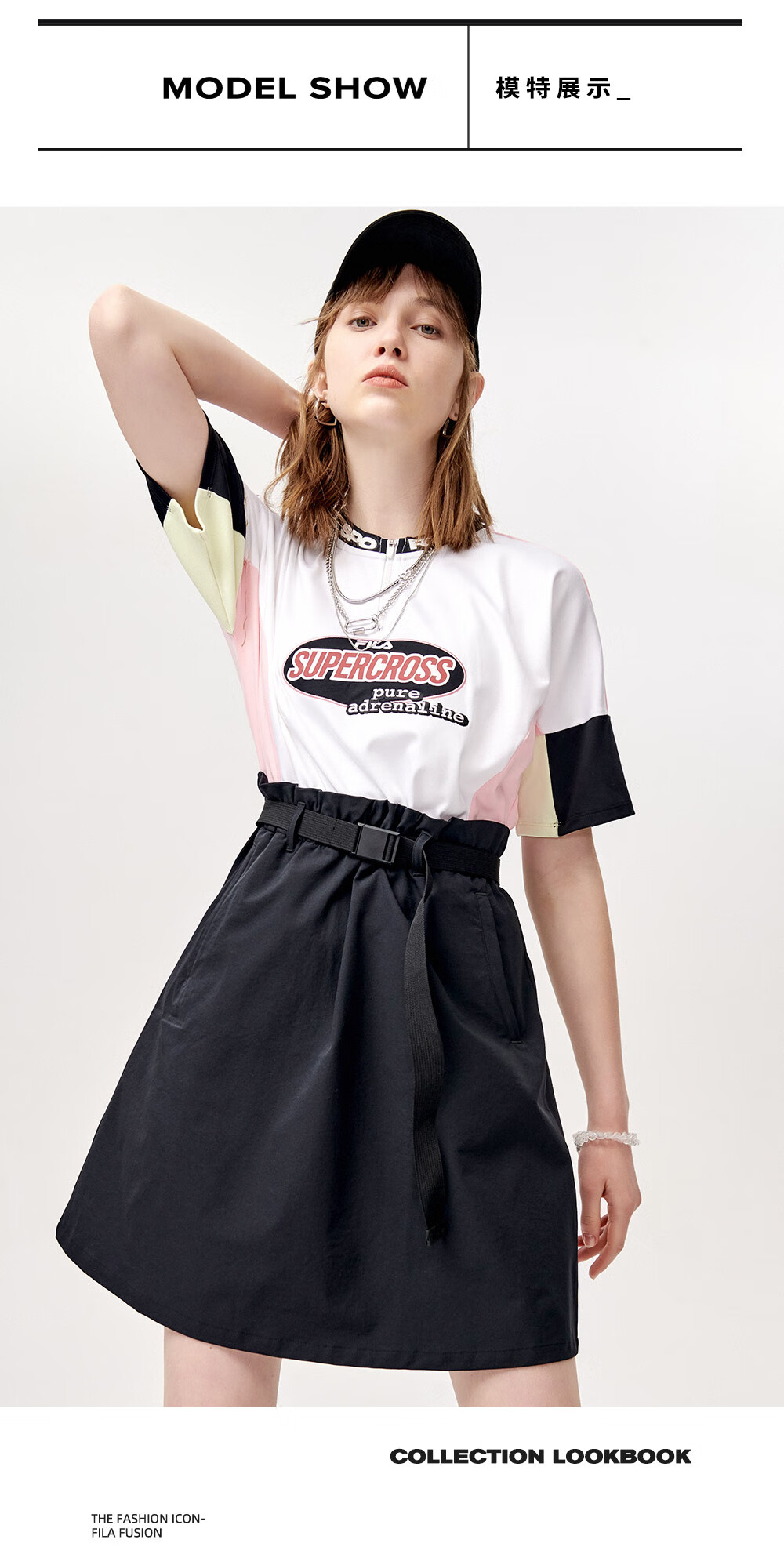 filafusion斐乐潮牌运动连衣裙夏季新款撞色拼接时尚休闲裙深黑abk180