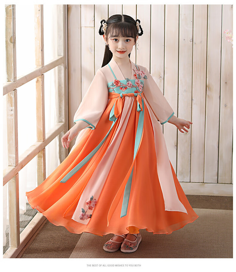 乖巧猫 儿童汉服女童连衣裙夏季中国风唐装夏装小女孩古装襦裙超仙