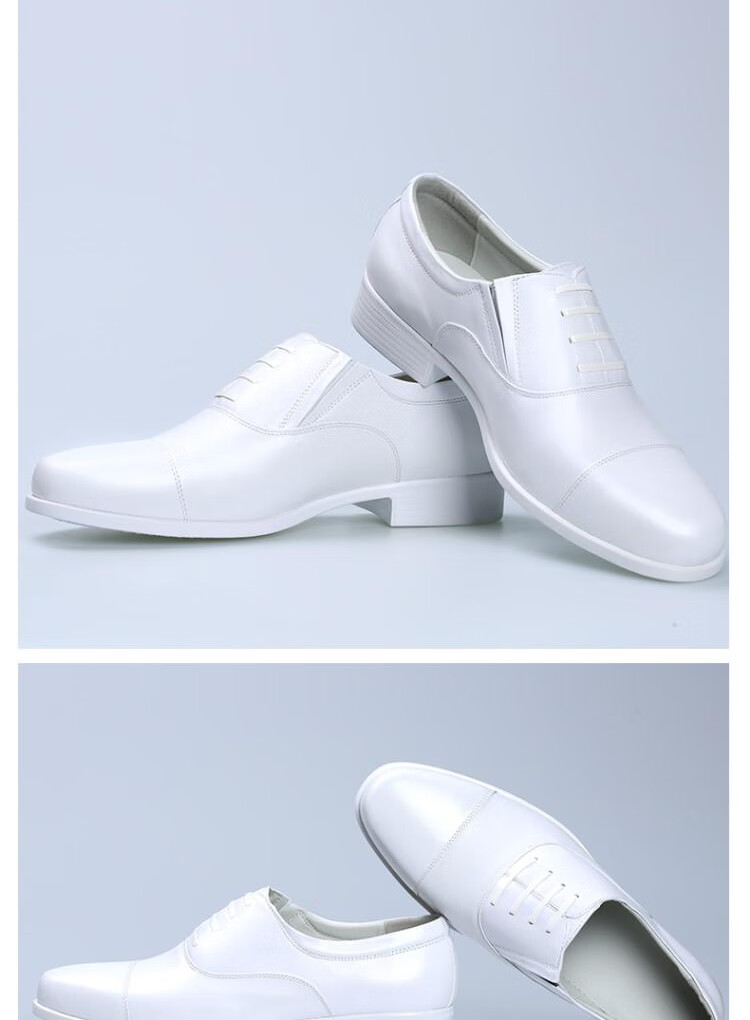 战汐白皮鞋三接头海军三节头皮鞋商务正装婚礼拍照男鞋 白色b 夏季