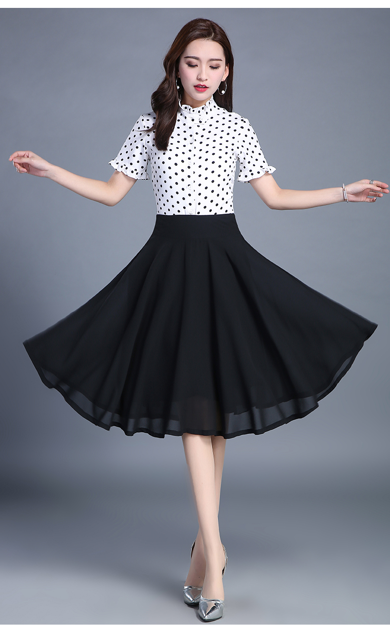 夏天短裙跳舞的中老年半身裙广场舞黑色雪纺垂感百褶裙夏遮胯黑色纱裙