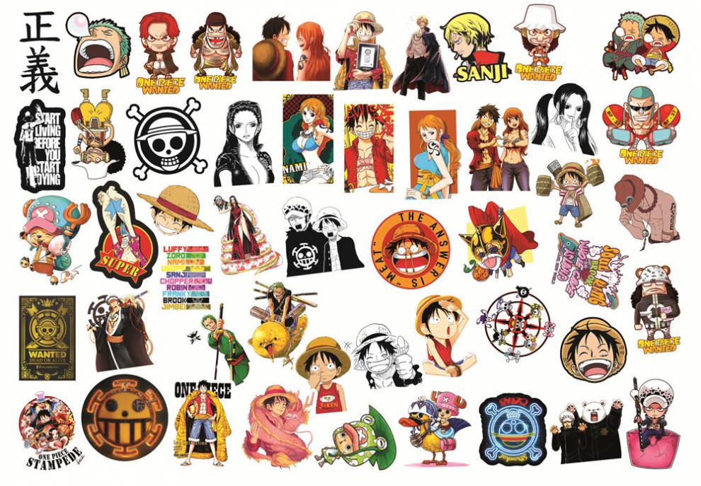 路飞索隆潮牌吉他电脑贴画防水旅行箱行李箱贴新款50张海贼王贴纸a款