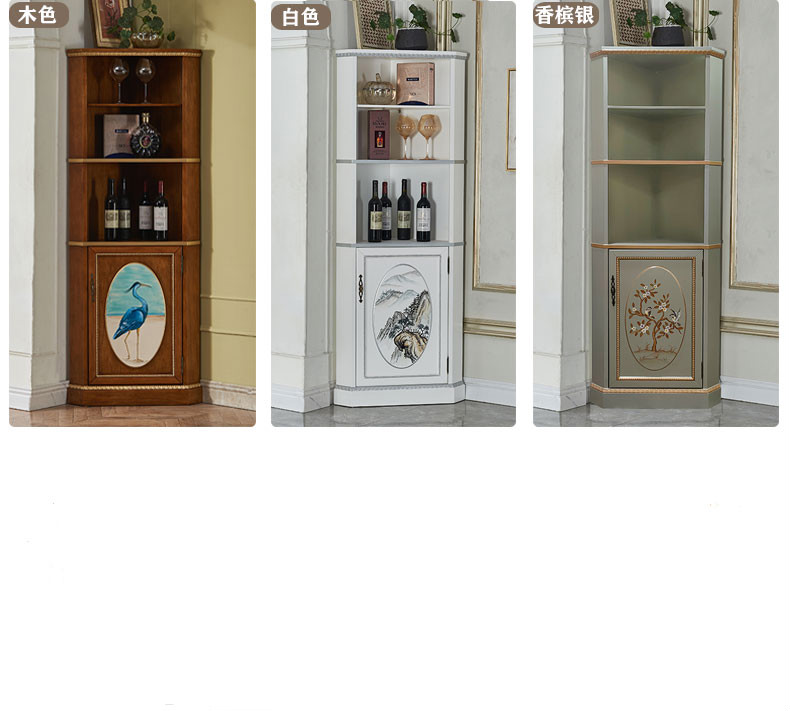 汇德能2022厅实木彩绘三角形角柜美式角落三角柜拐角柜子餐厅白色山水
