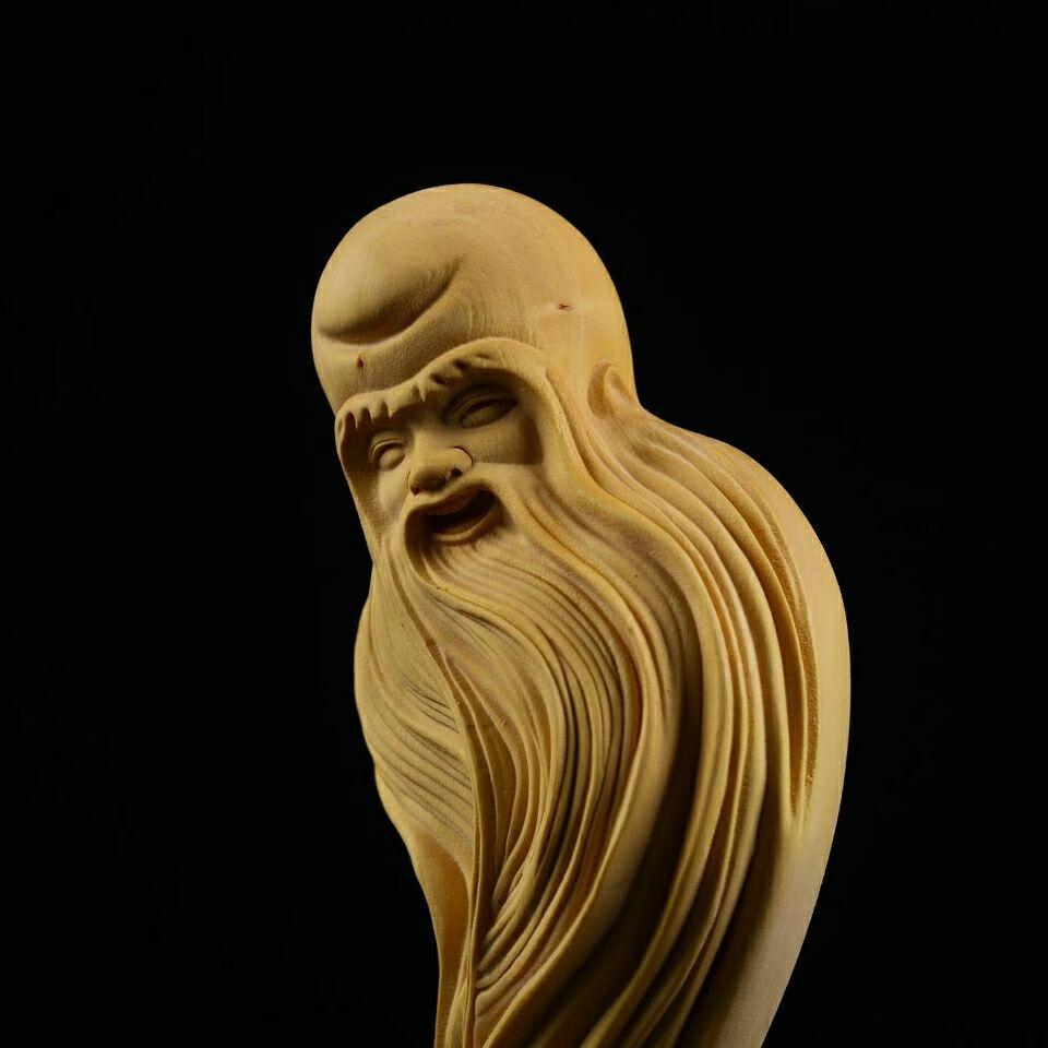 曲美思黄杨木寿星摆件实木雕刻工艺品老年人生日礼物寿礼祝寿贺寿寿星