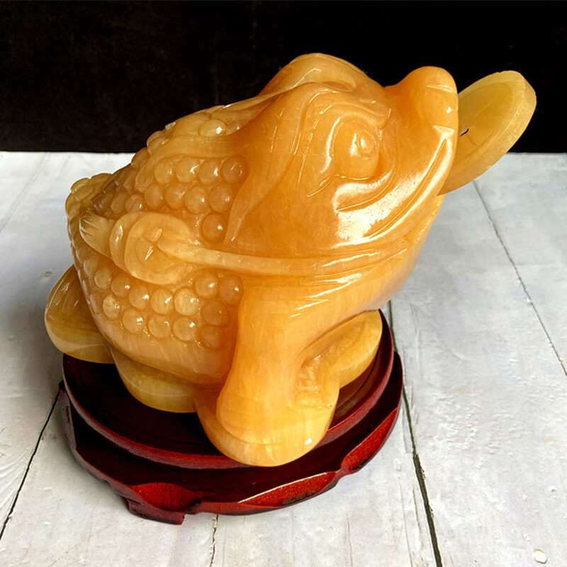 天然玉石金蟾摆件米黄玉雕刻动物大号客厅玄关办公室店铺开业礼品 长