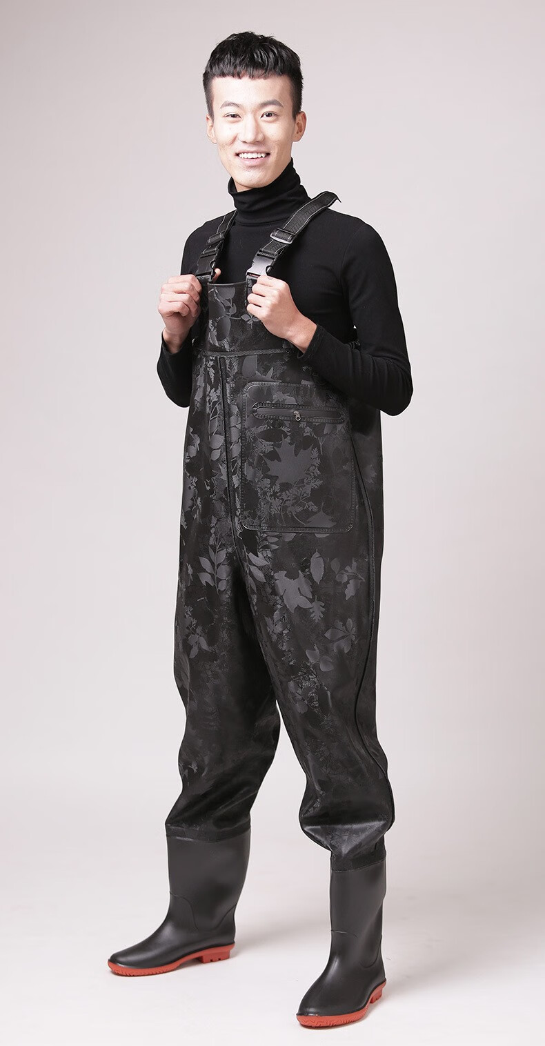下水裤捞鱼裤男皮裤半身连体防水鱼裤皮叉水裤子全身 黑花半身(1)