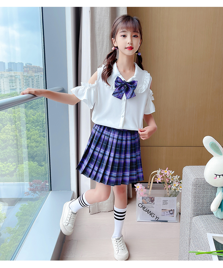 exemabajk制服儿童裙子夏季小学生学院风女童连衣裙全套装校服百褶格