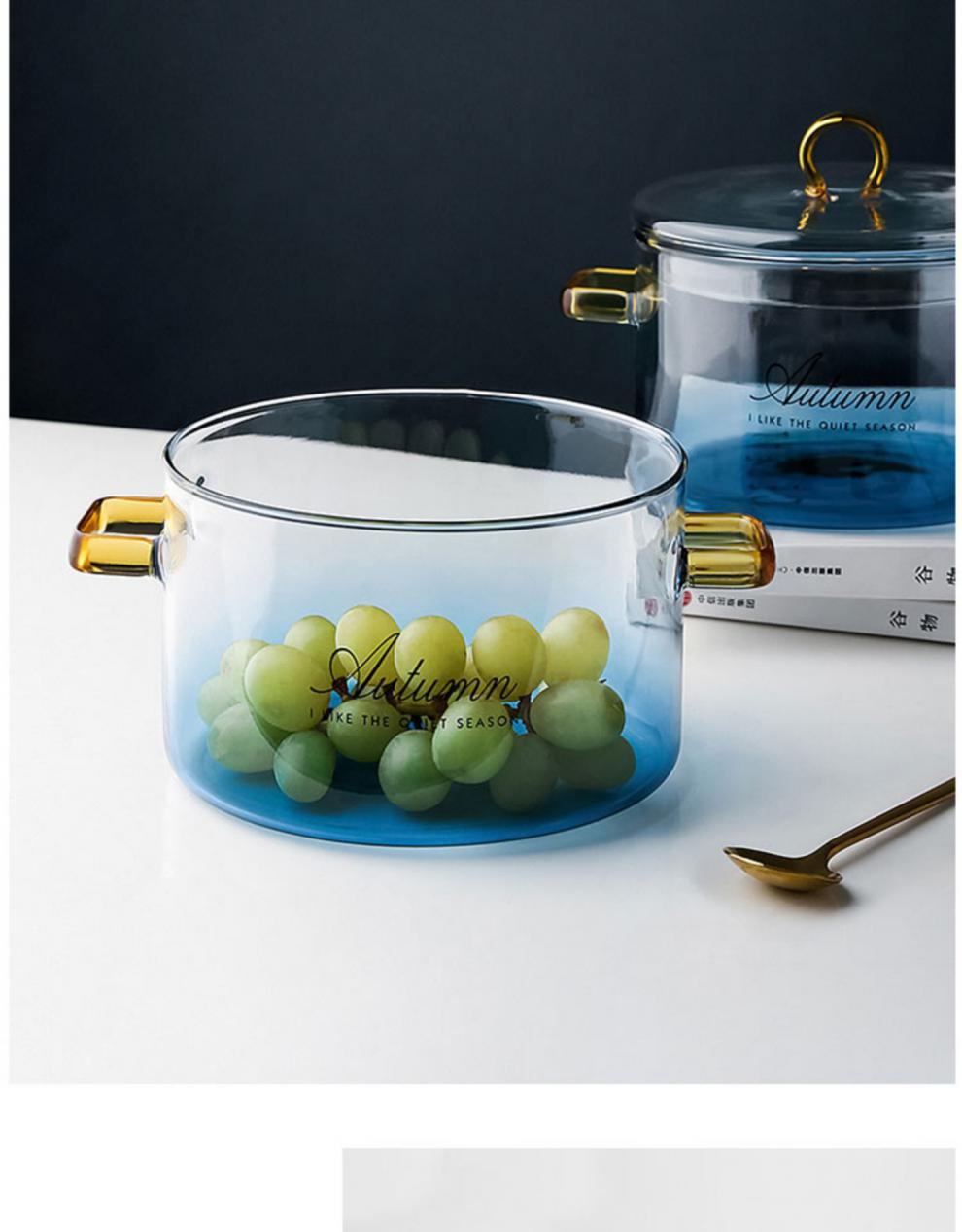 微波炉碗带盖 态生活双耳带把带盖玻璃碗微波炉家用可爱甜品碗泡 渐变