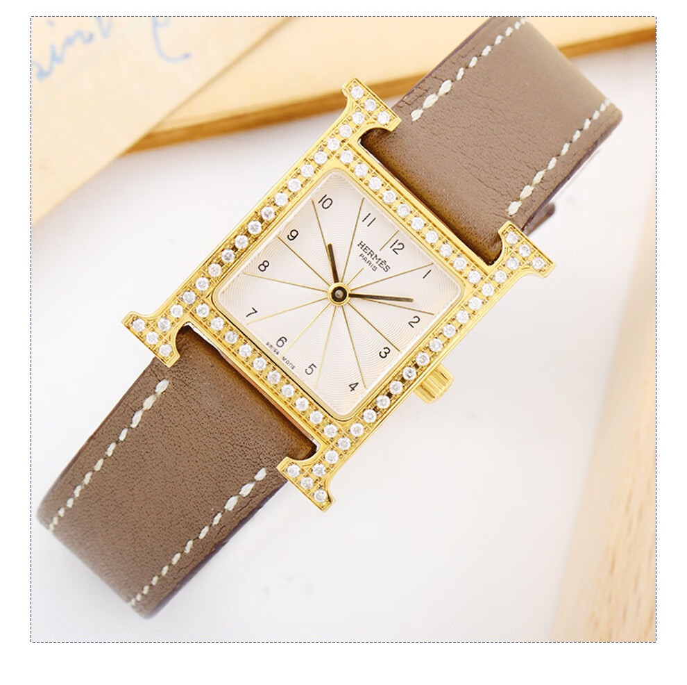 二手95新爱马仕hermeshourh白盘后钻石英女表wb0492