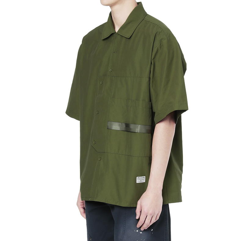 aftermaths男装春秋口袋设计户外感短袖衬衫00079xg khx/军绿色 m