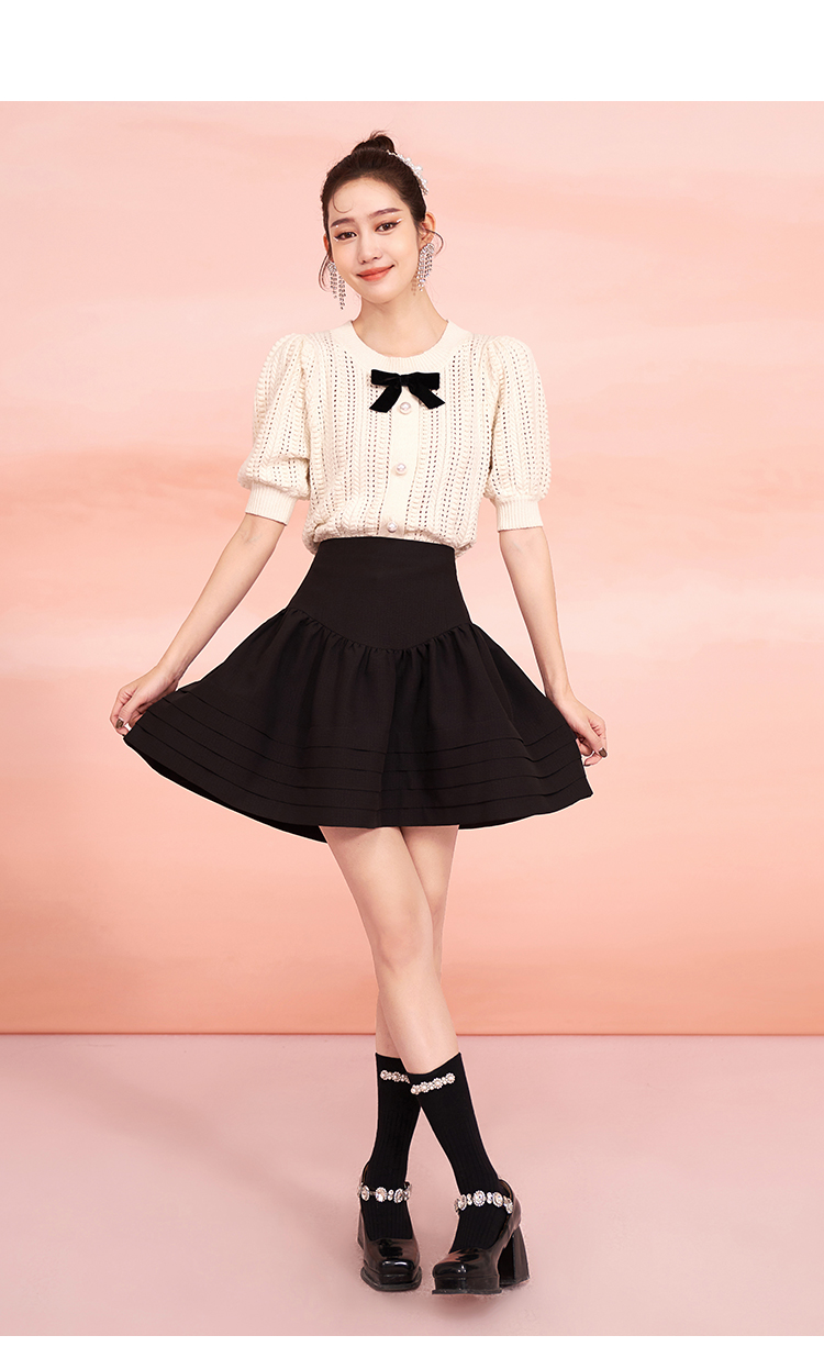 商场同款糖力2021秋新款高腰显瘦半身裙防走光波浪打褶裙女黑色xs