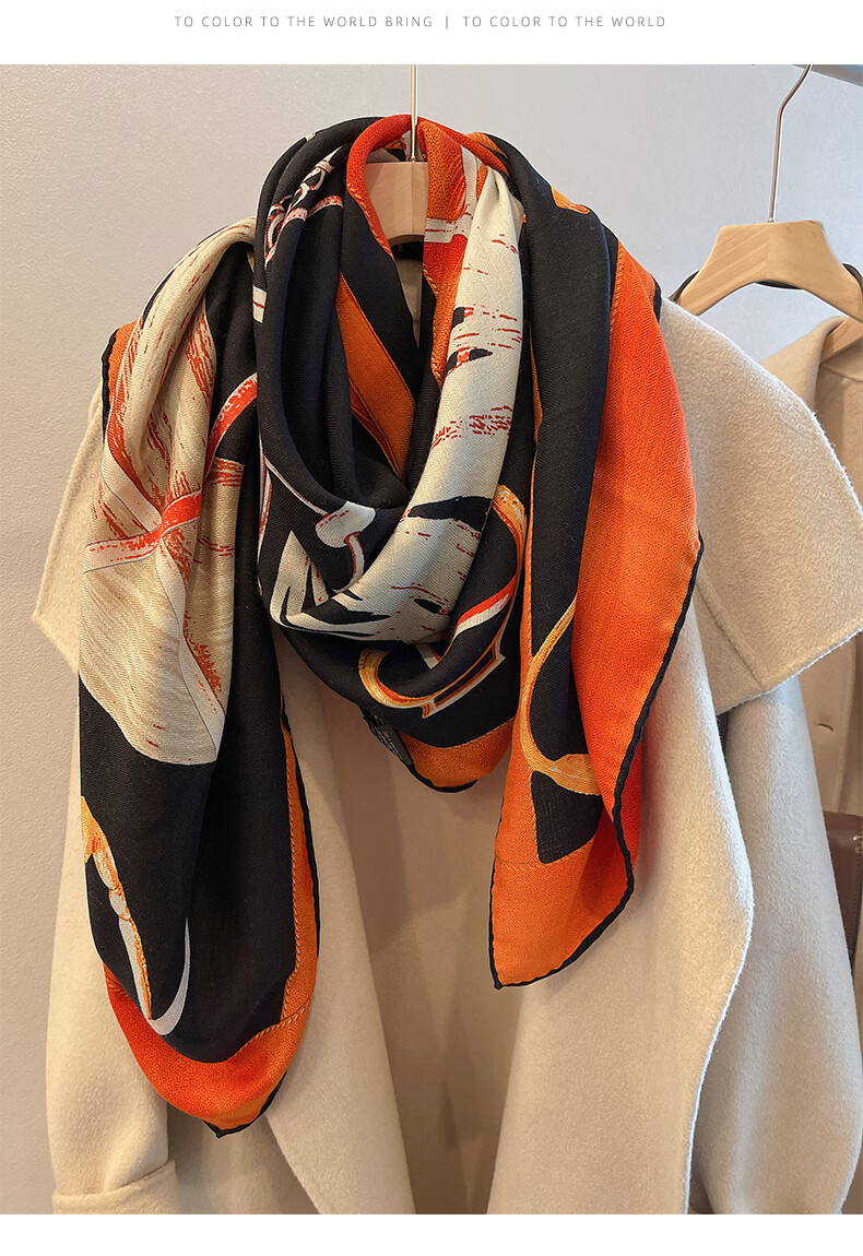 peavey轻奢丝毛围巾女秋冬季真丝羊毛大方巾保暖披肩两用女宫廷马鞭