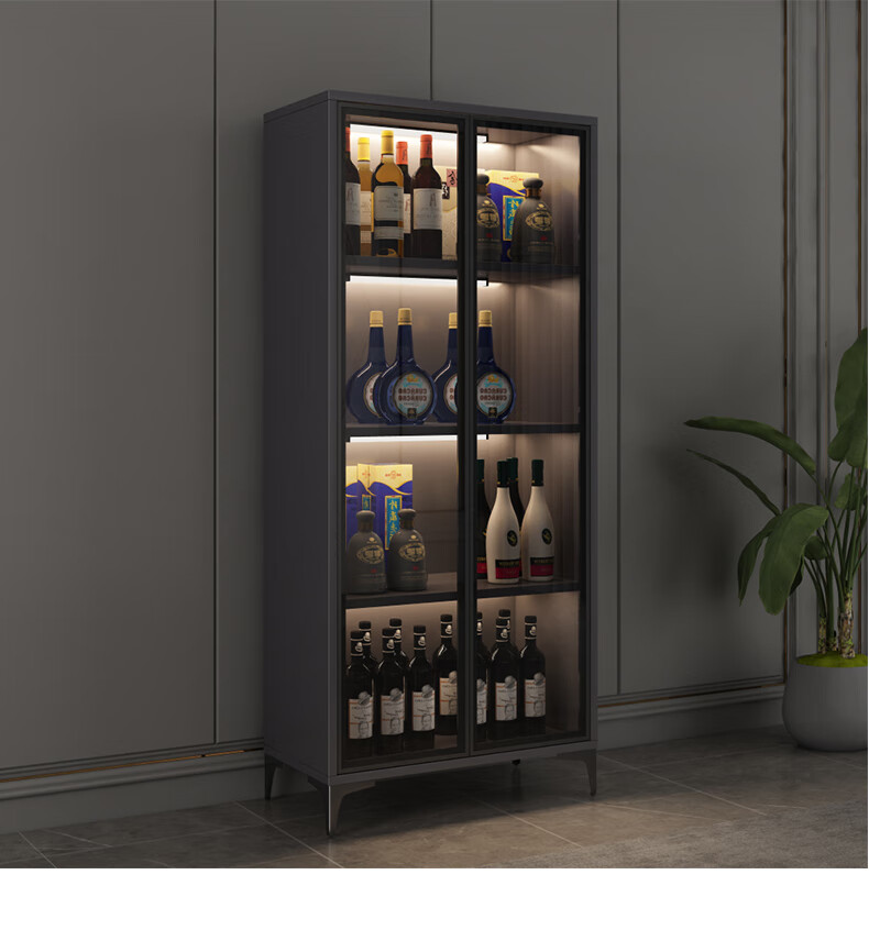 轻奢酒柜家用玻璃门简约现代客厅柜靠墙展示柜白酒柜子一体靠墙柜 30*