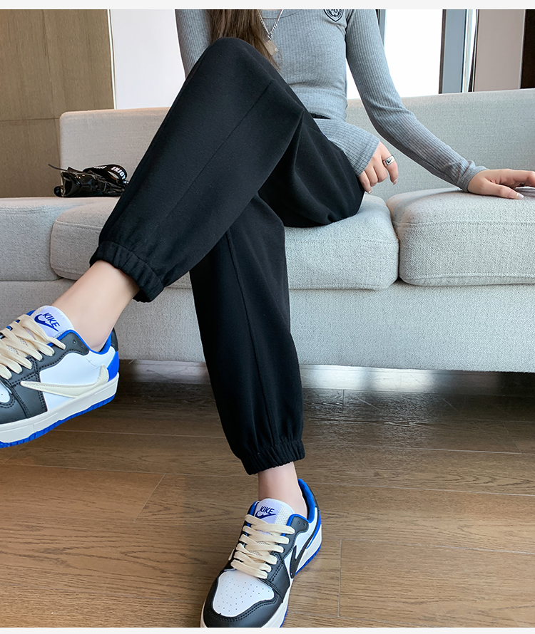 运动裤女薄款宽松百搭松紧高腰显瘦束脚裤时尚哈伦休闲裤bf卫裤白色