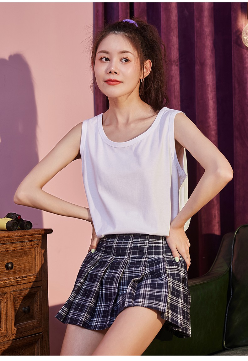 伊必圣港风无袖t恤女21夏季新款背心外穿潮运动宽松上衣黑色白色t恤