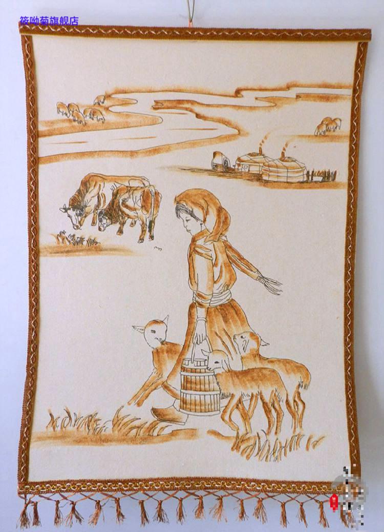 筱呦菊烫毡画内蒙古工艺品成吉思汗挂画轴蒙古包餐厅装饰毛毡烙画蒙古