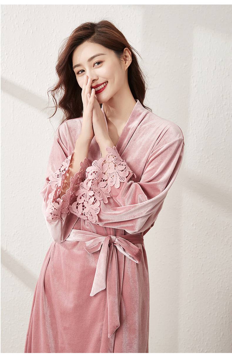 浪莎结婚晨袍新娘伴娘婚礼女秋冬蕾丝浴袍睡袍红色定制婚袍金丝绒睡衣