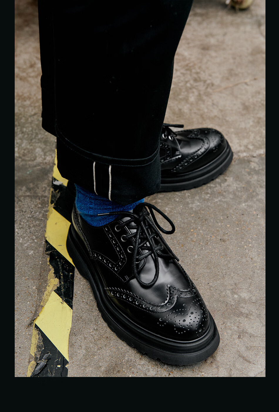 玩累了的孩子厚底2号德比鞋轻量发泡底布洛克雕花亮面小牛皮tyche泰庆