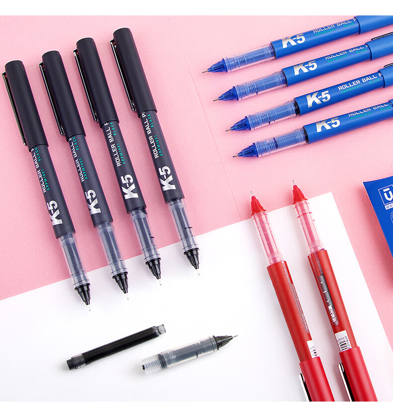 晨光优品k5速干直液式走珠笔学生用黑色05mm全针管中性笔笔芯碳素签字