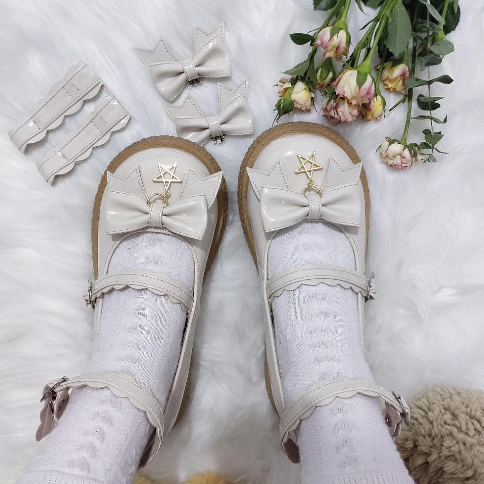 现货许愿星原创软底lolita鞋大头圆头jk小皮鞋洛丽塔平底lo鞋漆皮黑34