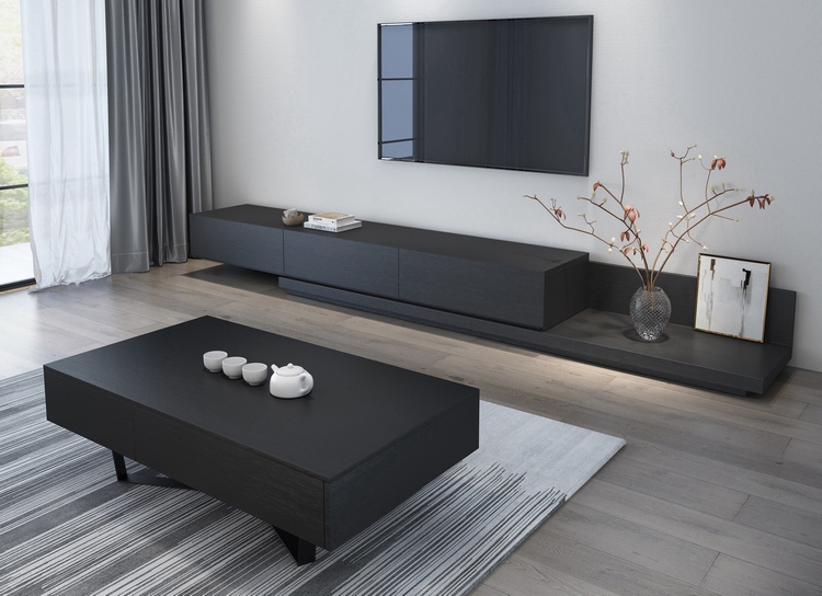 岩板电视柜北欧茶几组合简约现代小户型黑白灰伸缩电视柜背景墙柜