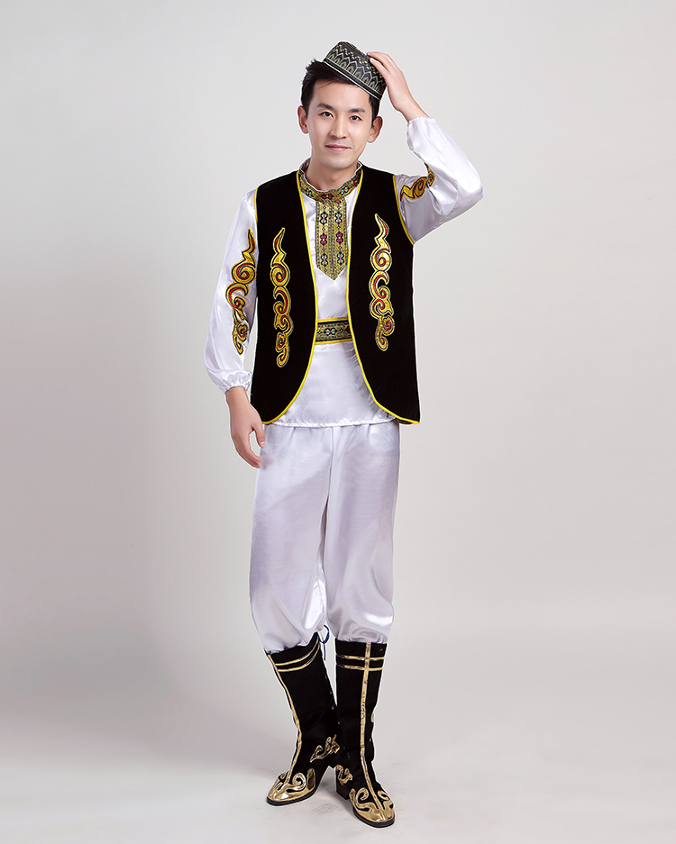 新疆维吾尔族服装男成人少数民族演出服哈萨克族回族舞蹈表演服饰红色