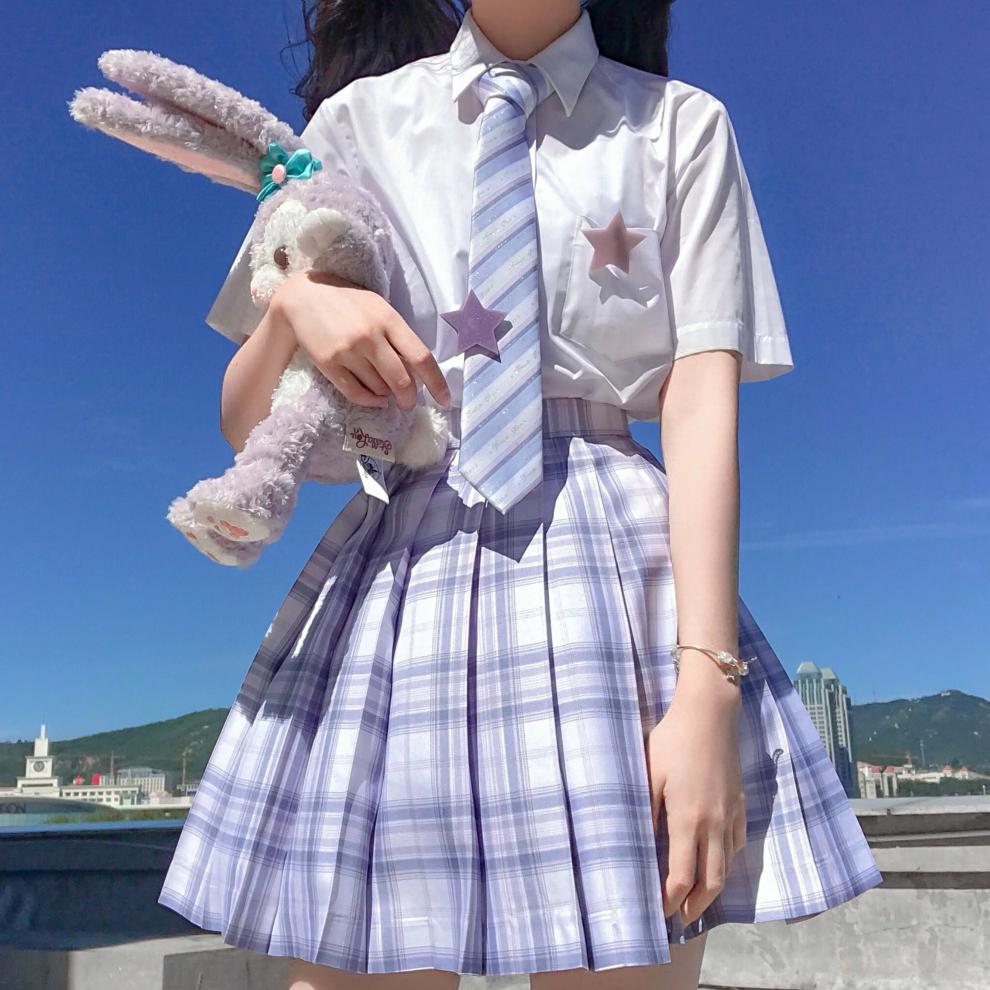 jk制服官方星纱现货掉落jk制服格裙少女学生日系学院风紫色格裙高腰
