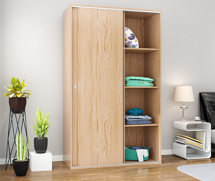 现代简约经济型成人实木衣柜推拉门2门卧室木质整体移门衣橱收纳白枫