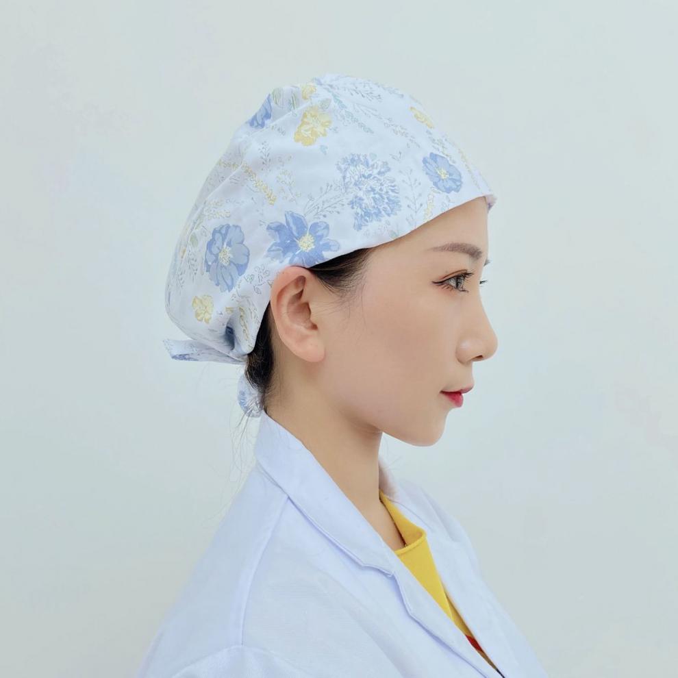 护士帽圆帽室帽子男女印花可爱包头帽薄款透气口腔护士帽工作帽粉色小