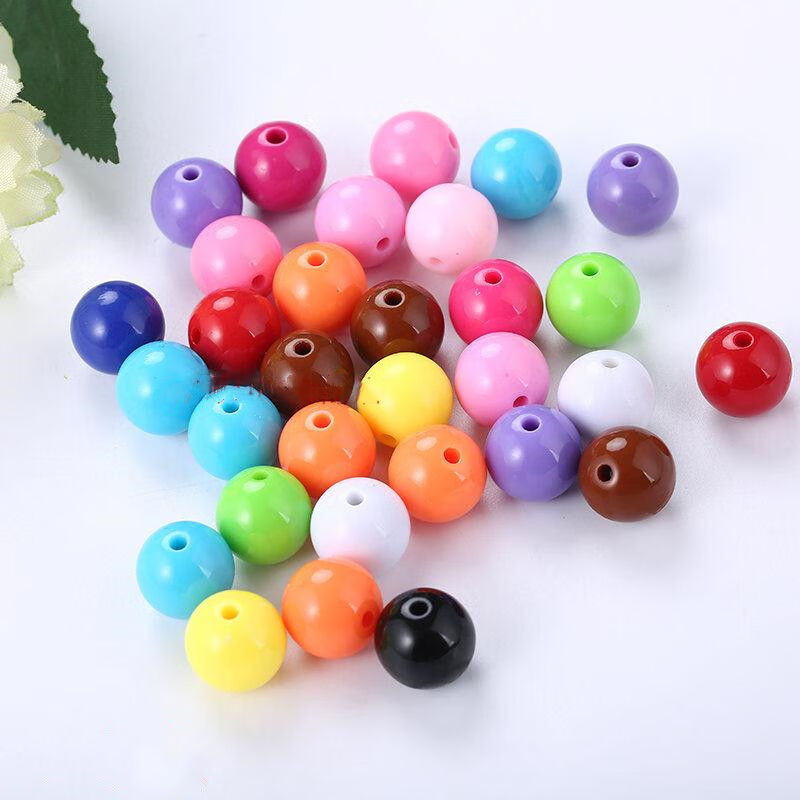 诗栀手工串珠塑料实色散珠圆珠糖果色彩色珠子环保亚