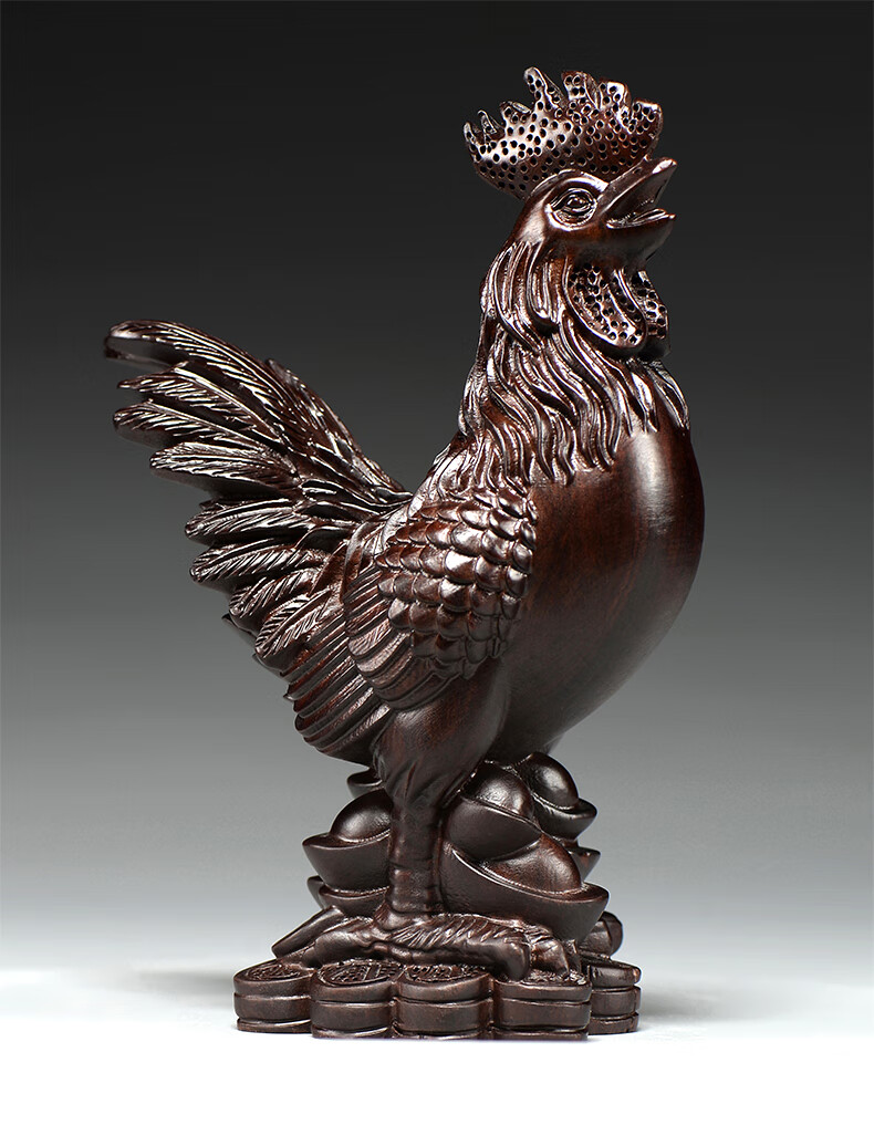 杞瑾木雕刻大公鸡摆木质三合十二生肖木鸡家居客厅装