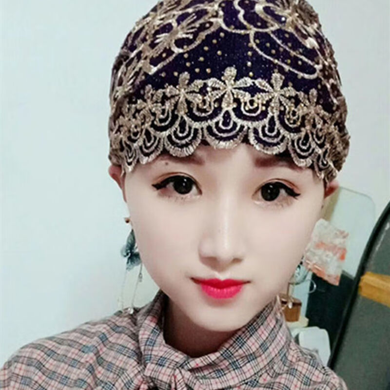 中年女士夏天包头帽子穆斯回族头巾帽子新款盖头时尚烫钻刺绣蕾丝透气
