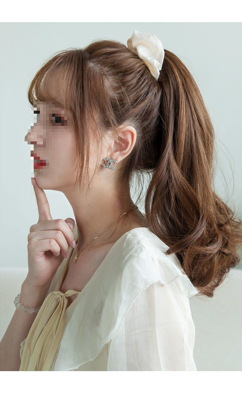 大肠发圈马尾假发女绑带中长卷发大波浪梨花微卷高辫子网红接发片黑色