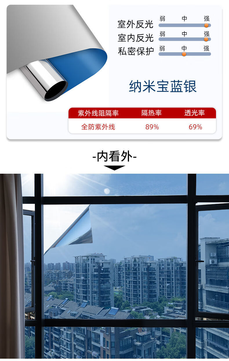 单向透视玻璃贴膜贴纸防隐私家用窗户玻璃纸防窥视单面透光防走光磁控