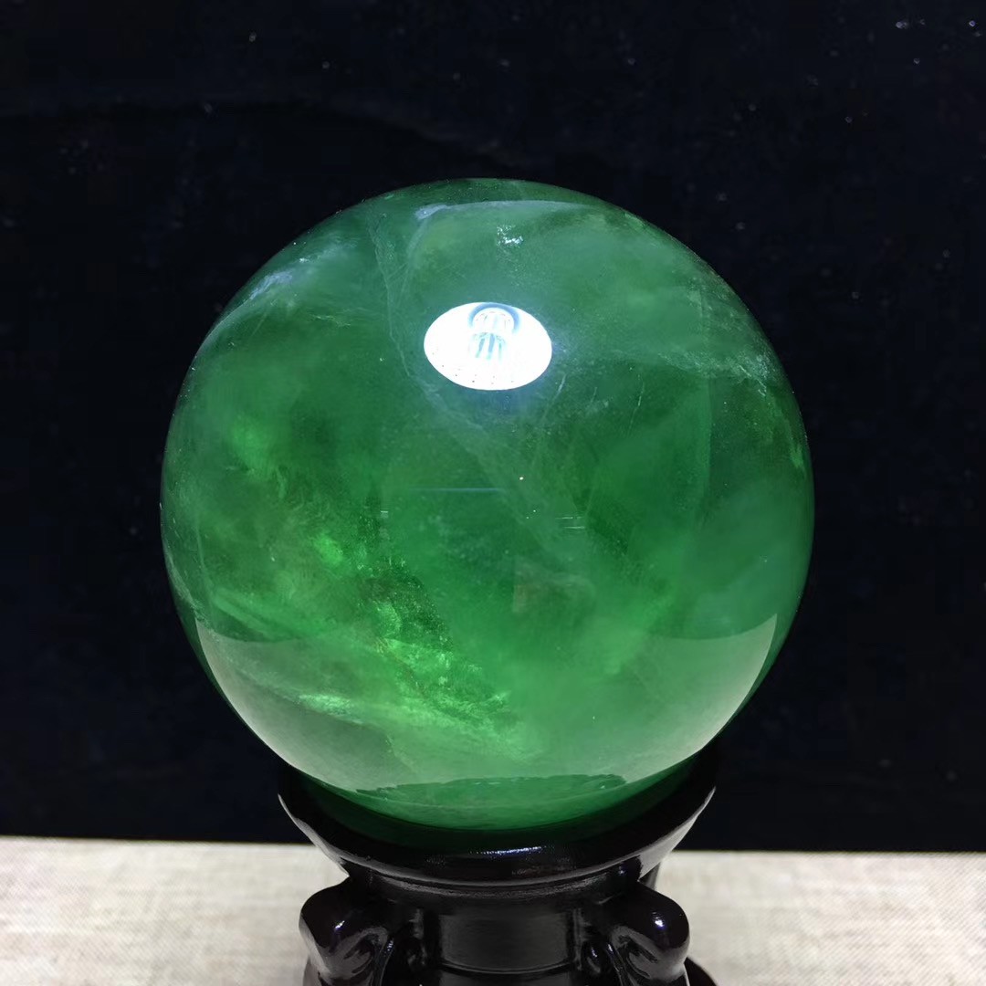 曜萱天然绿萤石水晶球摆件绿水晶球居家送礼直径20厘米底座