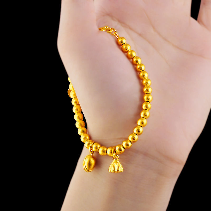 滴滴酷酷不掉色越南沙金古法传承金珠两世欢手链莲蓬花手串金色串珠双