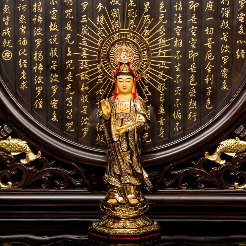 摆件阿弥陀佛大势至菩萨客厅公司佛堂摆设高56厘米观音菩萨纯铜唐彩