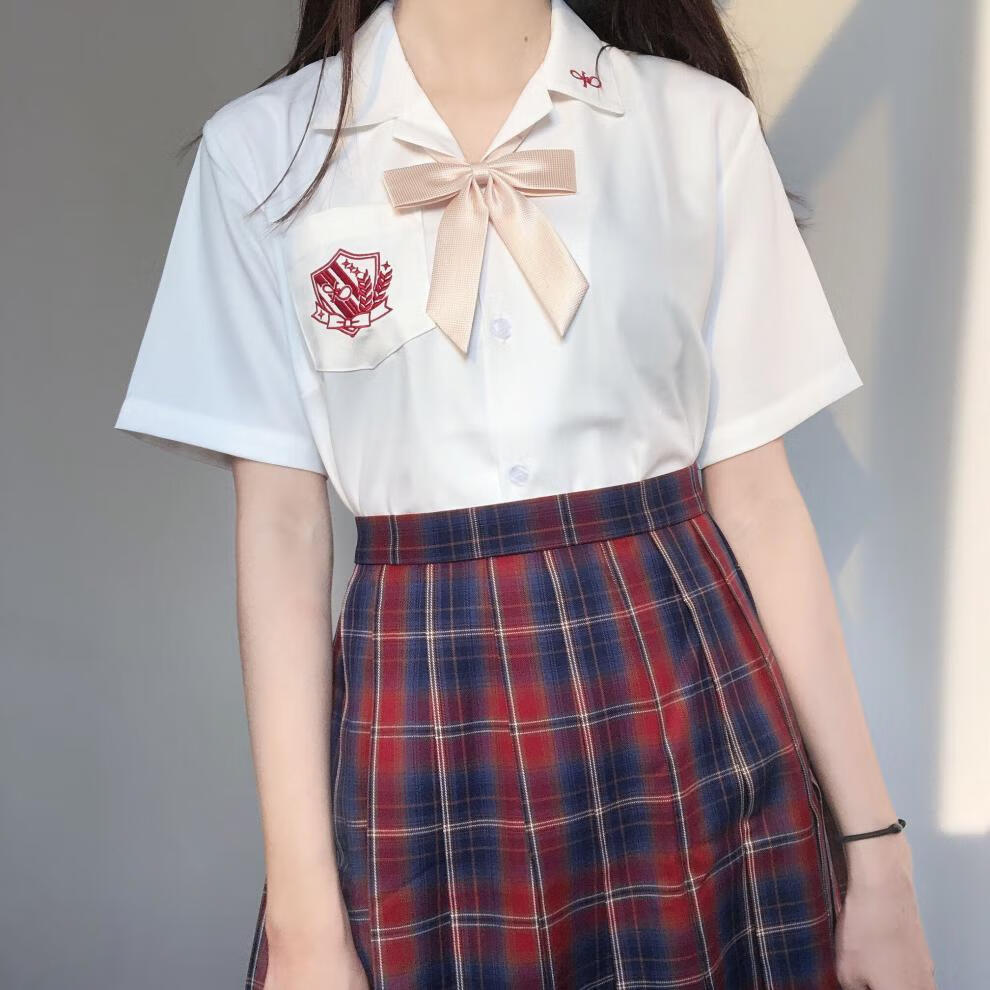 青间白鹿jk制服刺篇原创星河中 星迹高 原创刺绣开襟短袖白衬衫女夏款