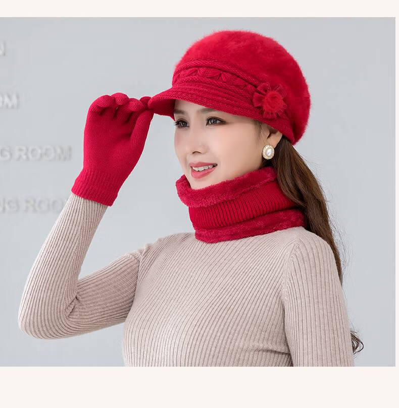 浪莎网红冬天帽子女奶奶毛线帽中老年人妈妈加绒厚帽老太太针织棉帽