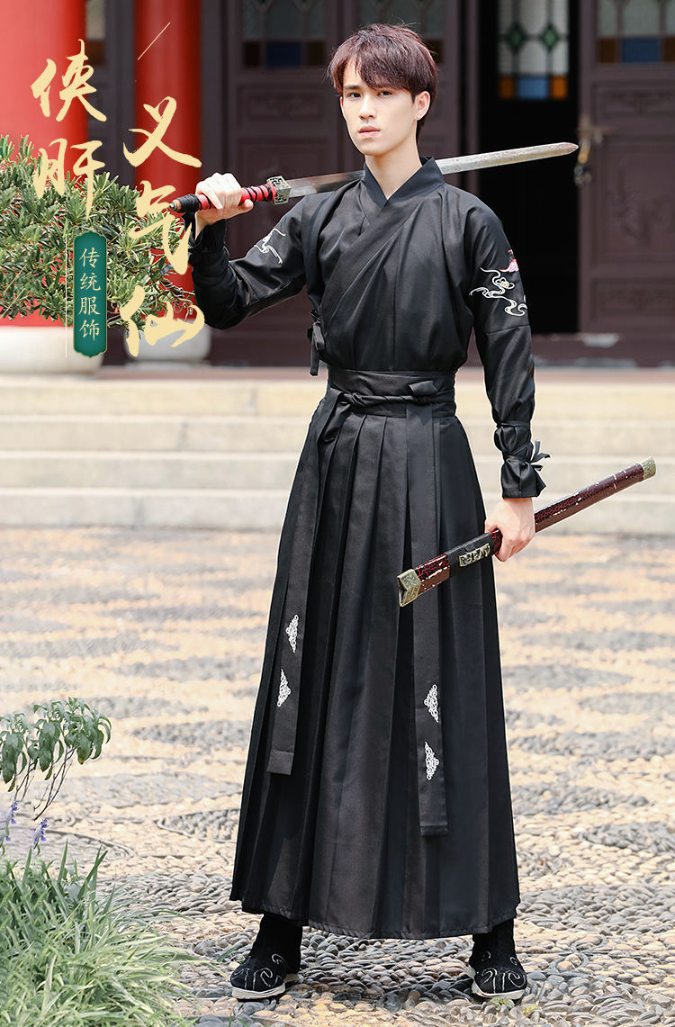 2022新款古装男女侠客书生毕业拍照班服古代舞台影视剧服装 竹叶黑