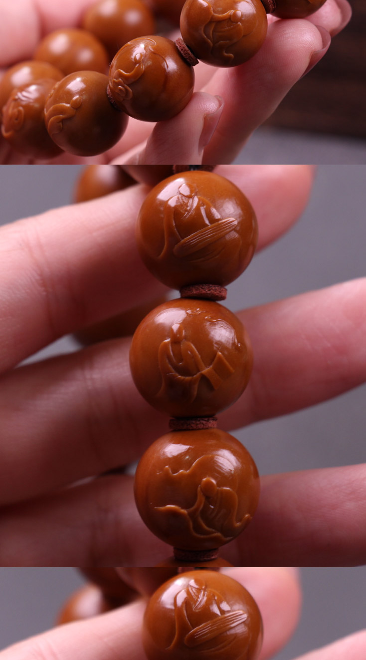 艾美福无相佛橄榄核正圆光珠手串铁核苏工舟山纯手工雕刻文玩大师精品