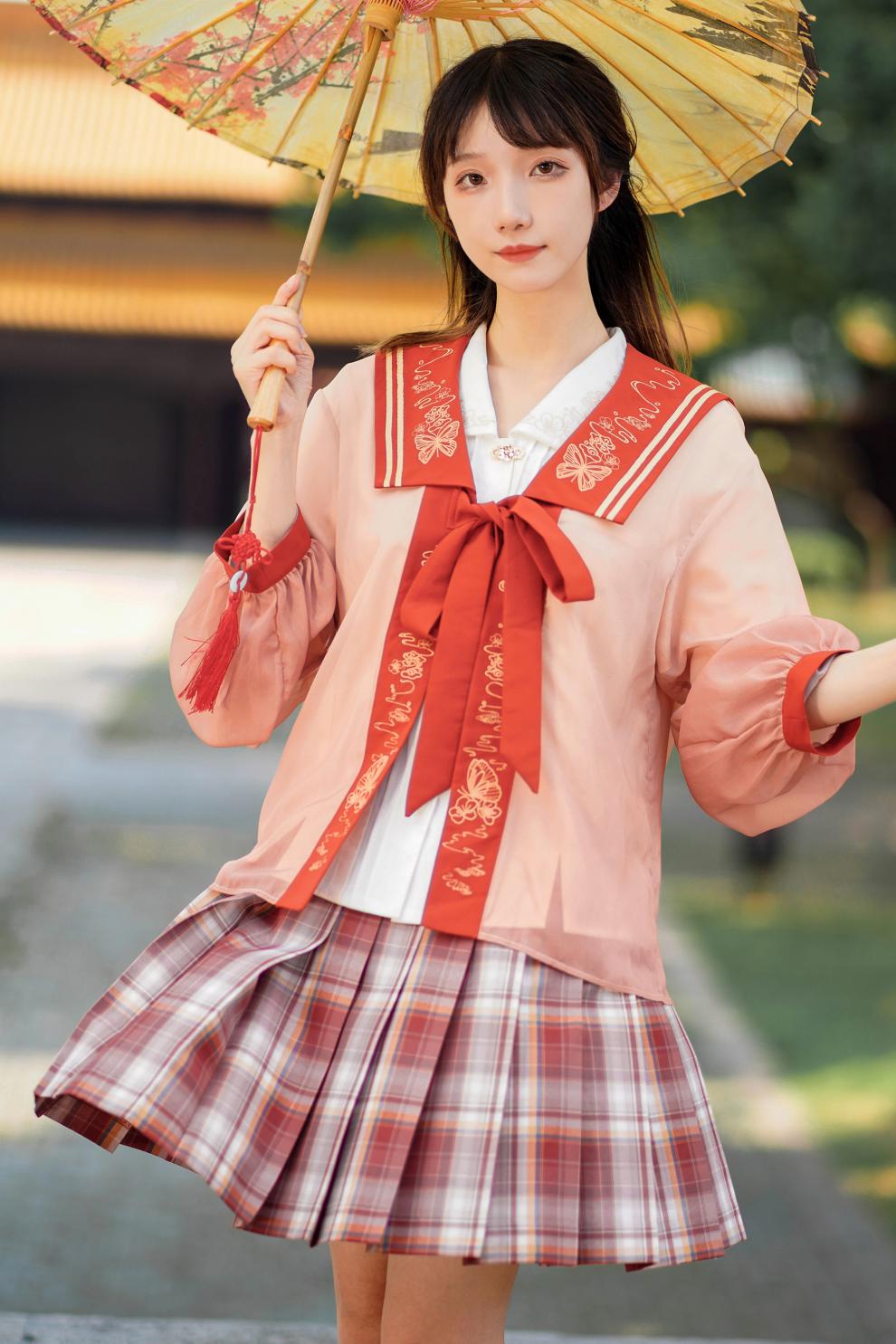 御茶家x御见国风中华风梦回jk制服格裙短原创秋冬季现货45cm裙长xxl