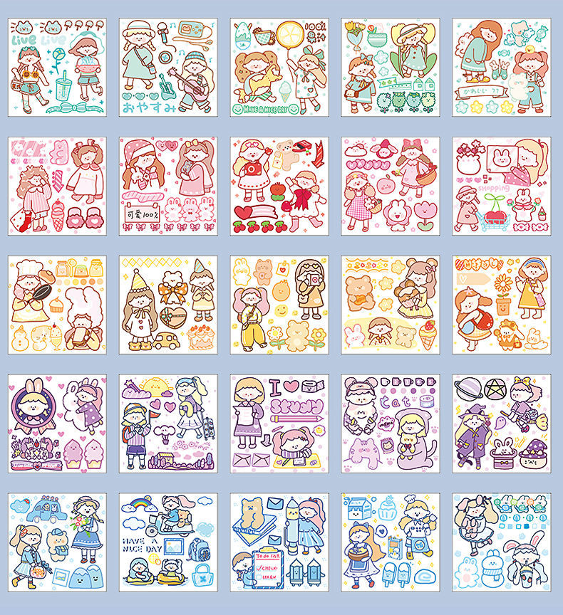 诺雅100张一套手帐贴纸装饰小图案套装可爱人物手账贴纸卡通手账胶带