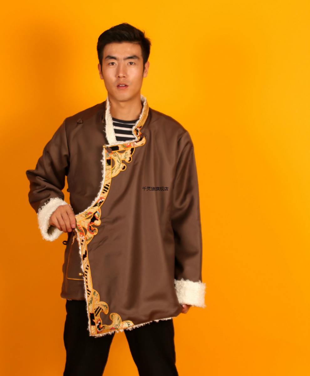 藏装藏族服装男藏袍男冬天保暖外搭绣花加绒藏式棉衣