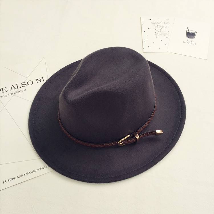 爵士帽英伦风欧美风复古毛呢帽子皮带大檐礼帽秋冬季英伦休闲百搭爵士
