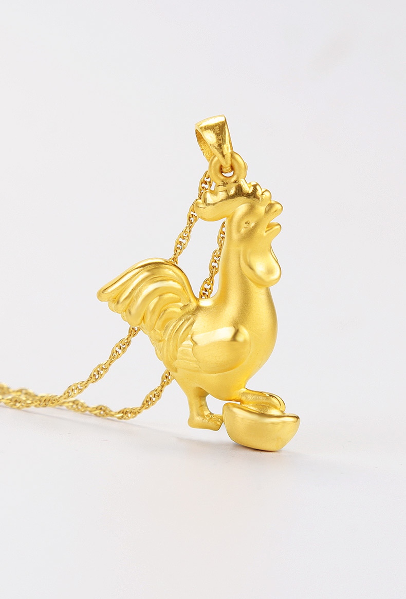 老凤凰3d硬金生肖吊坠黄金吊坠宝宝金鸡黄金项链吊坠小金鸡吊坠3d硬金