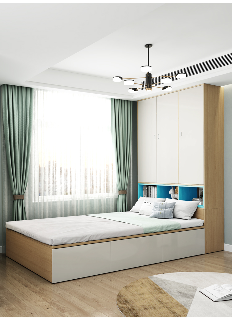 成长乐园单人床主卧阳台床榻榻米床定制衣柜一体多功能北欧现代简约1