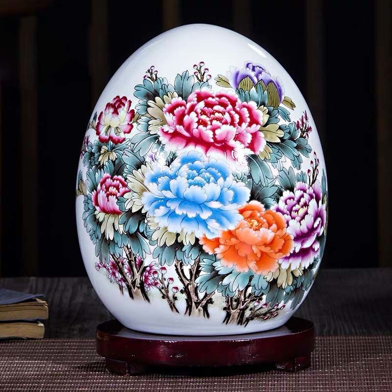 迎新必备景德镇陶瓷器富贵吉祥蛋花瓶摆件现代中式客厅酒柜家居装饰