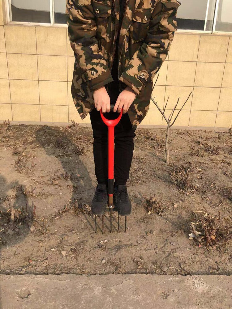 人工翻土神器家用松土耙子种植工具农用开荒翻地钢叉深翻器 加厚五齿
